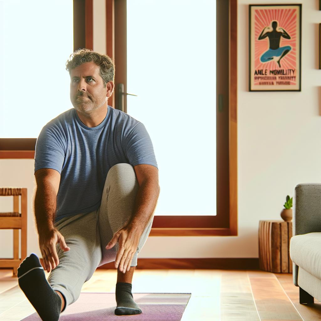 An image of a person performing ankle mobility exercises at home